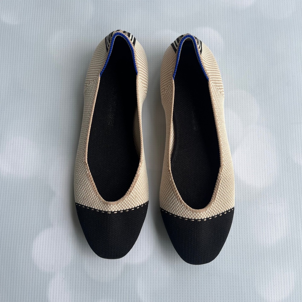 Rothy's Beige Knit Flats with Black Pointed Toe - Picture 7 of 11